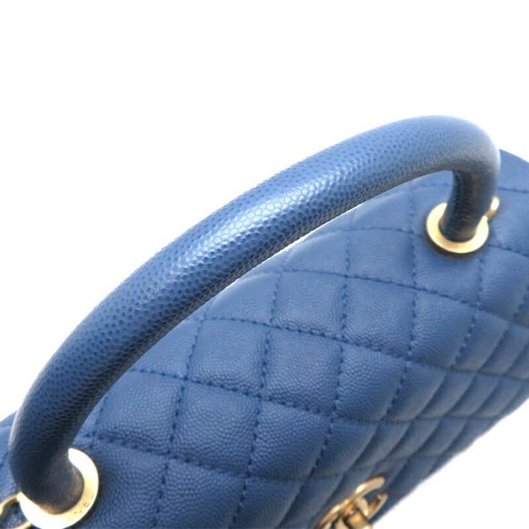 CHANEL Coco Handle 29 Women's Handbag A92991 Caviar Skin Blue × - Picture 5 of 10